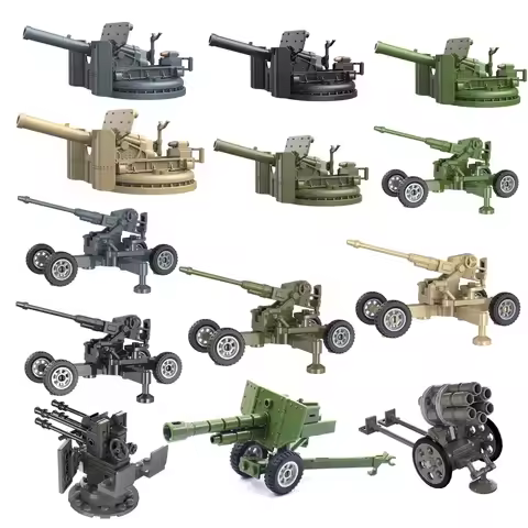 World War 2 WW2 Military Cannon Weapons Antiaircraft Gun MOC Building Blocks Bricks Model DIY Assemb