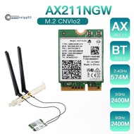 .Wireless Network Card AX211NGW+Dual Antenna WiFi 6E M.2 Key E CNVio2 2.4Ghz/5Ghz 802.11Ac Bluetooth