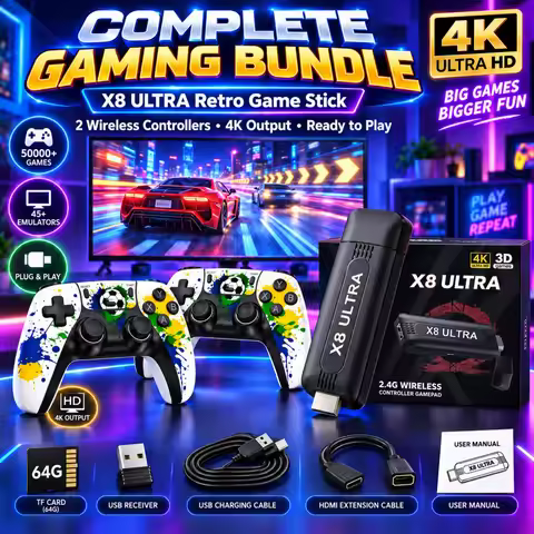 4K HDMI TV Game Stick Retro Video Game Console, 50000+ Pre-installed Games 45 Emulators 2.4G Dual Wi
