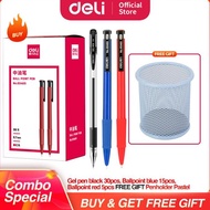 MERAH Deli Economy Package 11 - Black Gel Pen, Red Ballpoint Pen, Pen Holder