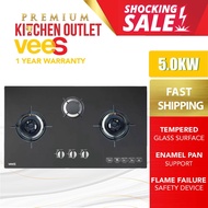 Vees 5.0Kw 3 Burner Tempered Glass Gas Hob | DGH-8650