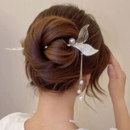 Faux Pearl & พลอยเทียม Fishtail Decor Hair Pin Elegant Hair Bun Hair Bun Maker Bun Hair Piece Hair S