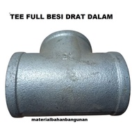 TDD Full Besi 2 Inch Tee Drat Dalam Fitting Pipa Saluran Air 3 Arah Piting Welding Las Ti T Derat Le