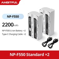 AMBITFUL NP-F550 2200มิลลิแอมป์ NP-F750 4400มิลลิแอมป์ NP-F970แฟลชวิดีโอลิเธียมไอออนแบตเตอรี่สีขาวชา