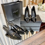 High Version YSL Metal Buckle Thin Heel High Heels Pointed Toe Thin Heel Single Shoes Women Elegant 