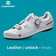 Sidebike genuine leather bicycle sneakers MTB mountain road bike flat shoes men leisure cycling footwear athletic non-lock shoes