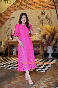 Maxi dress ผ้าลูกไม้ คอกลม L-6XL ชุดสาวอวบ อ้วน ชุดใส่ทำบุญ ลูกไม้ ชุดไปวัด ชุดงานหมั้น ชุดไปงานบวช 