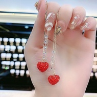 T Classy Diamond-studded Red Love Heart Earrings Trendy Unique Long Earrings Full Diamond Heart Tass