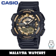 (100% Original) Men AEQ-110BW-9AV Digital Analog 10 Year Battery Life Resin Black & Gold Watch