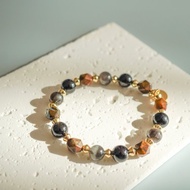 星輝骨幹天然黃虎眼黑碧璽14KGF純銀手鏈