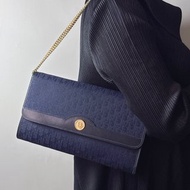 中古美品 深藍 Christian Dior Oblique 兩用鍊包 腋下包