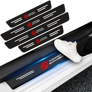 4pcs Carbon Fiber Car Door Sill Anti-step Stickers Car Logo Welcome Pedal Anti-scratch Protective St