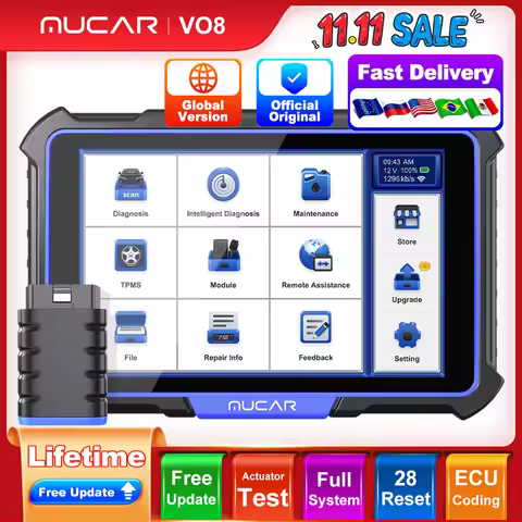 MUCAR VO8 OBD2 Scanner Professional Auto Code ECU Coding Bidirectional Test Full System 34 Reset OBD