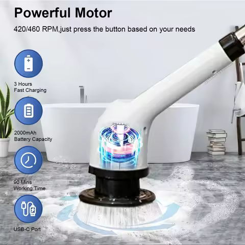 7-in-1 Electric Cleaning Brush Multifunctional Kitchen Bathroom Cleaning Brush Rotary Wireless Elect