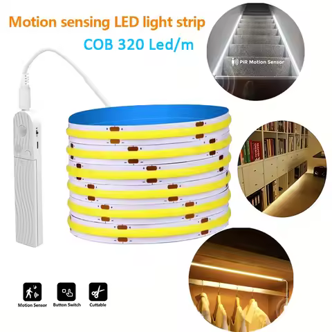 Motion Sensor Led Lights Strip Battery Powered COB Led Strip Lights for Stair Bedroom Night Lighting