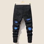 2022 Men's Jeans Cool Ripped Skinny Trousers Stretch Slim Denim Pants Large Size Hip Hop Black Blue Casual Jogging Jeans for Men