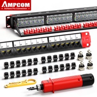 AMPCOM CAT5e ชุดอุตสาหกรรม19 "24-Ports ชุบทอง UTP 100/1000Mbps แผงกระจายสายไฟ50U สำหรับ UTP Cat5e สา