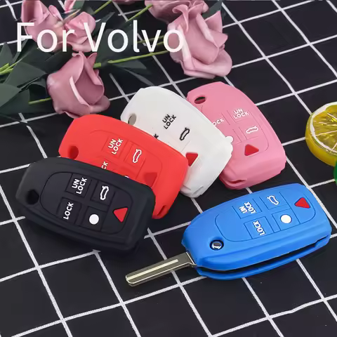 Silicone Rubber Remote Flip Key Case Cover Skin For Volvo XC90 S80 XC70 S60 V70 5 Button Car Key Fob