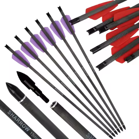 6/12pc 7.5"/15" Archery Crossbow Arrow Pure Carbon Crossbow Bolts ID6.2mm OD7.4mm Shaft 100Gr Point 