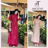 Innovative ao dai, embroidered silk ao dai with 4 colored panels, size S- 3XL