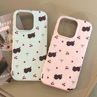 Casing iPhone 17Promax Black Bow Kitty & Cherry Silicon Case - Blue/Pink 2 Colors for iPhone 17/16 P