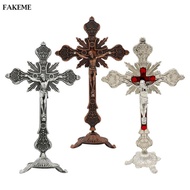 FAKEME Standing Crucifix Crucifix with Stand Decorative Metal Jesus Crucifix Table Cross for Christi