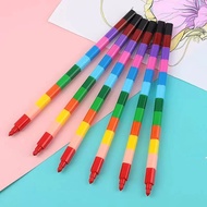 12 Color Building Block Detachable Crayon Pens Kids Coloring Drawing Art Rainbow Stackable Crayon