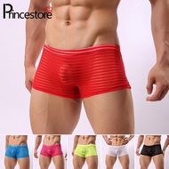 Mens Sexy Underwear Transparent Sheer Striped Boxer Brief  Knicker Swimming Boys