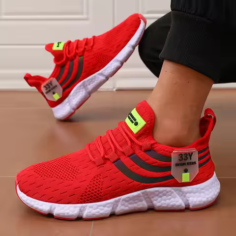 Red Men Sneakers Lightweight Breathable Mesh Sneakers Summer Casual Sneakers Black Tennis Shoes Woma