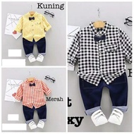 Setelan Anak Laki Fit 2-4th, Kemeja Kotak+Celana (Feloz Kid Set)