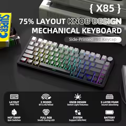 ATTACK SHARK X85 75% Gasket Wireless Mechanical Gaming Keyboard PBT Side-Printed Keycap Hot-Swap Lin