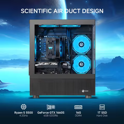 Ningmei Lumishore Gaming PC AMD Ryzen 5 5500 NVIDIA GTX 1660 Super 16GB RAM 1TB SSD Windows 11 Wifi 