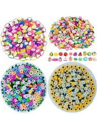 200 piezas de cuentas de arcilla polimérica de flores Margarita Arco Iris, cuentas espaciadoras de  de nube mezclada de frutas dulces para hacer joyas de pulseras y collares DIY