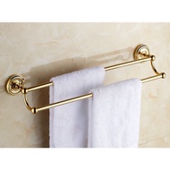 Luxury Gold Color Brass Wall Mounted Bathroom Double Towel Rail Holder Rack Bar nba602