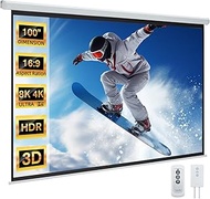YODOLLA Projector Screen Motorized 100" 16:9, 4K 3D HD Electric Projector Screen Wall Mounted Automa