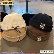 FENGLIN Brimless Hat, Adjustable Design Corduroy Kids Docker Cap,  C Letter Warm Fabric Solid Color 