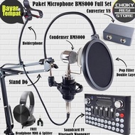 Paket Microphone BM8000 Full Set Plus Soundcard F8 Woopower +