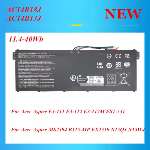 NEW 11.4V-40Wh AC14B18J AC14B13J Laptop Battery for Acer Aspire MS2394 B115-MP EX2519 N15Q3 N15W4 E3