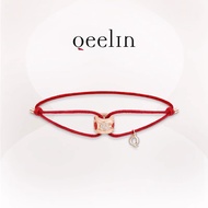 [With Packaging Box] Qeelin Wulu Series 18K Gold Diamond-Stringed Small Red String Bracelet