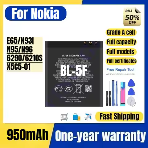BL-5F for Nokia E65/N93I/N95/N96/6290/6210S/X5C5-01 Phone Batteries High Quality High Capacity Repla