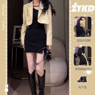 korean set sharara suit Spice Girl Yujie Goddess Fan suit Backless Bow dress Women's Pear-Shaped Body Matching Short Blazer