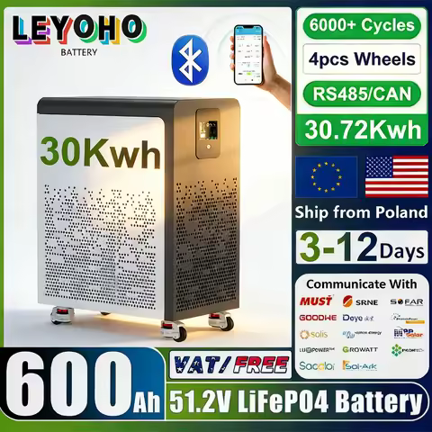 48V 600Ah LiFePO4 Battery Pack 30Kwh With Wheels 51.2V 100Ah 300Ah Lithium Battery 6000+ Cycles Blue