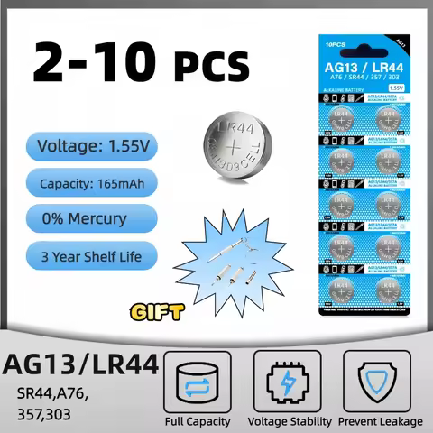 2-10pcs LR44 AG13 30mAh Cell Coin Watches Battery L1154 357 SR44 RW82 1.5V Alkaline Button Batteries