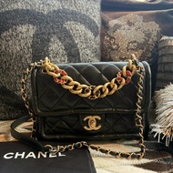 CHANEL 小牛皮造型粗鏈兩用包 黑色