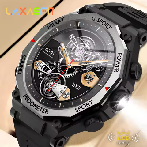 LAXASFIT New Men's Outdoor Sports Smart Watch HD Bluetooth Talk LED Flashlight Heart Rate Monitor Sm