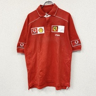 FILA 法拉利 F1 車隊 Polo 衫，Scuderia Ferrari，Shell，Vodafone 刺繡標誌，紅色， L 碼，古著。
