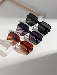 3入組防uv正方形眼鏡框豹紋印花女性戶外休閒貓眼太陽眼鏡,適用於運動