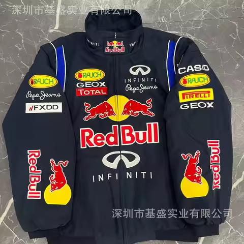 F1 racing suit, fully embroidered racing suit, motorcycle suit, cycling suit, cotton jacket, Red Bul
