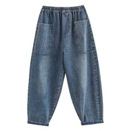 【มีไซส์ใหญ่】plus size jeans ankle wide leg pants high waist straight cut jeans korean style women ba