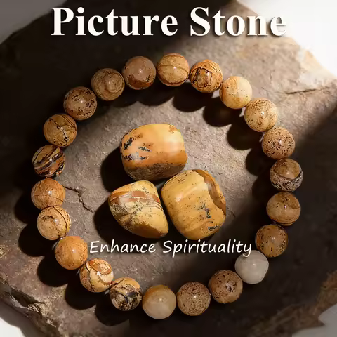 Natural Picture Stone Beads Bracelet 6 8 10mm Healing Crystal Reiki Vitality Bracelet Charm Good Luc